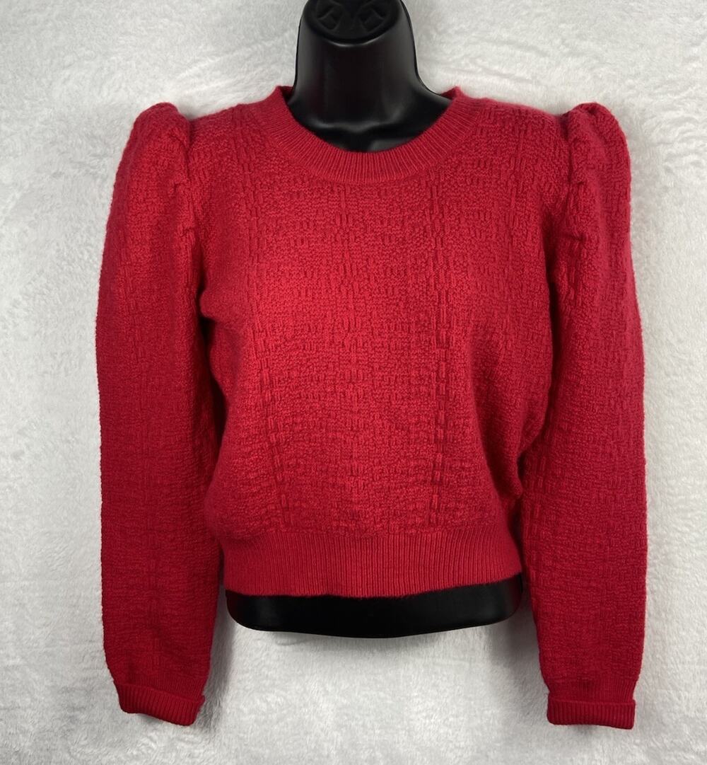 Lili Sidonio Cropped Sweater Womens XS Anthropologie Puff Sleeves Texture SirRed